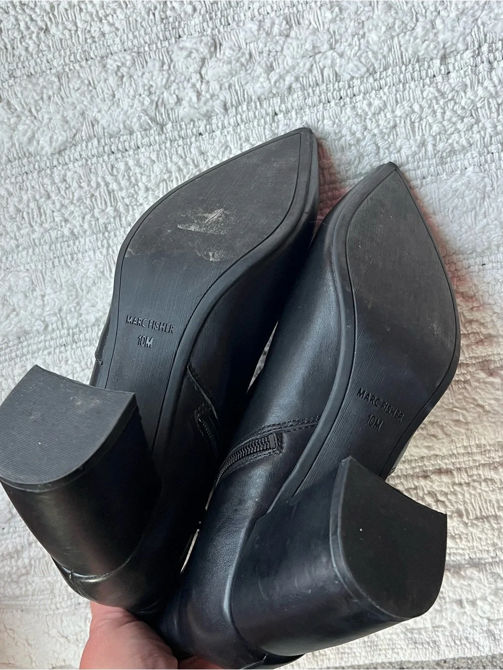 Marc Fisher Black Leather  Pointed Toe Ankle Boot Booties Zipper High Heel 10